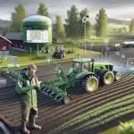 Norwegian farmer using weather and satellite data while a gps guided tractor works