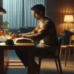 Norwegian home office with closed laptop and phone facedown at dinner time